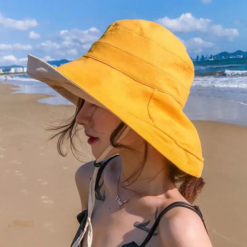 

COKK Floppy Hat Female Beach Sun Hat Summer Hats For Women Ladies Fisherman Cap Wide Brim Sunhat Vacation Suncreen Korean Style