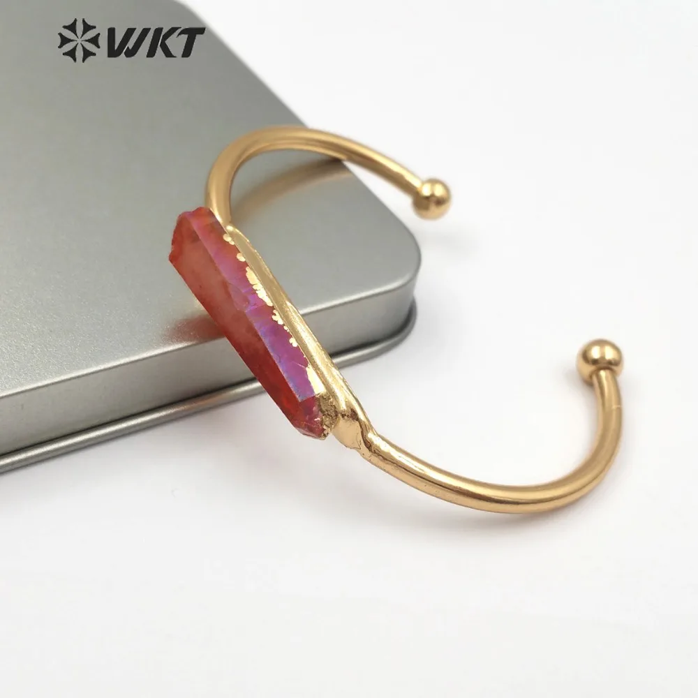 

Браслет из WT-B453 титана, кристалла, кварца, необработанная Радуга, браслет-кафф с кристаллами лечебные драгоценные камни, золотой браслет, по...