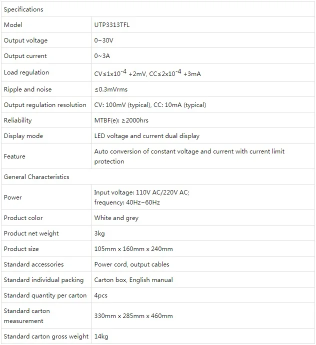UNI-T UTP3313TFL DC источник питания одноканальный 3 цифры отображение ограничения тока Выходное напряжение 0~ 30 В