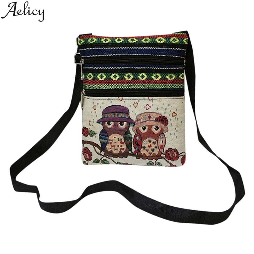 Aelicy/Женская парусиновая сумка мессенджер с вышивкой в виде совы Милая женская