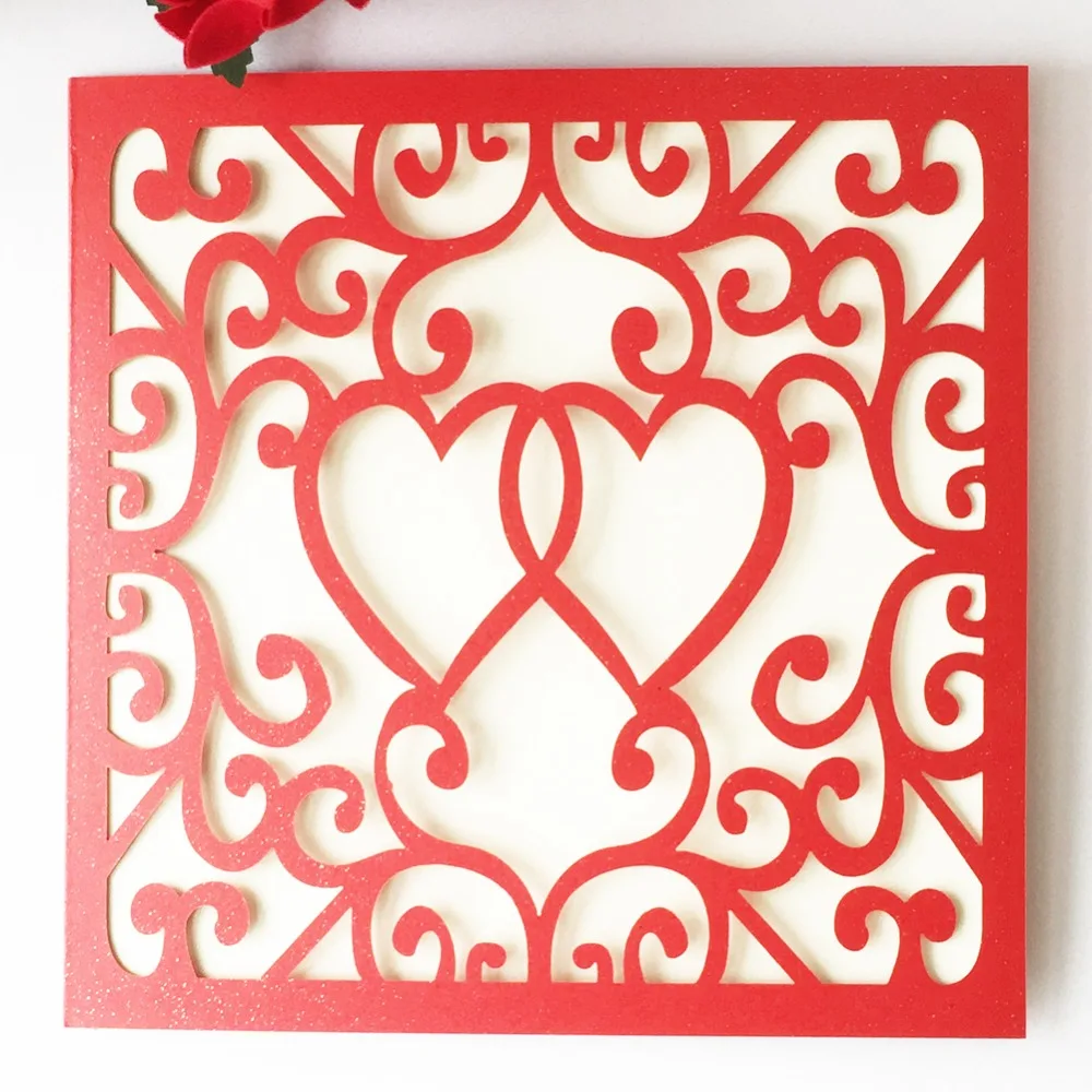 

50Pcs/Lot 250gsm Pearl Paper Chinese Red Wedding Invitations Card Laser Cut Carved Wedding Birthday Party Favor