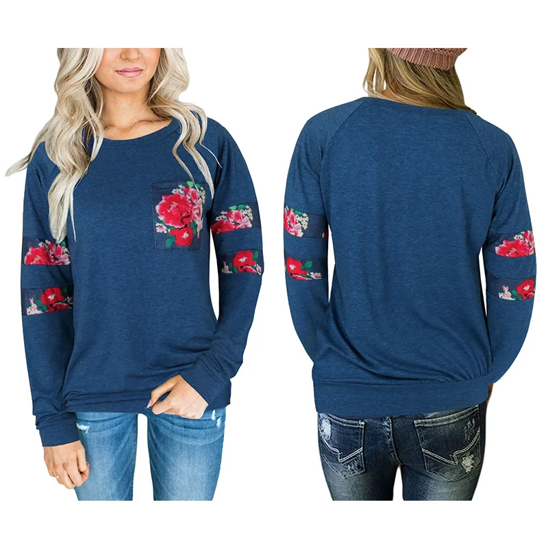 Модная Повседневная футболка с длинными рукавами и цветочным принтом женские