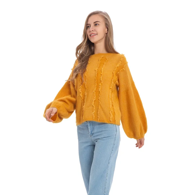 XIKOI Ruched сплошной Прекрасный Повседневный свитер для женщин короткий рукав фонаря