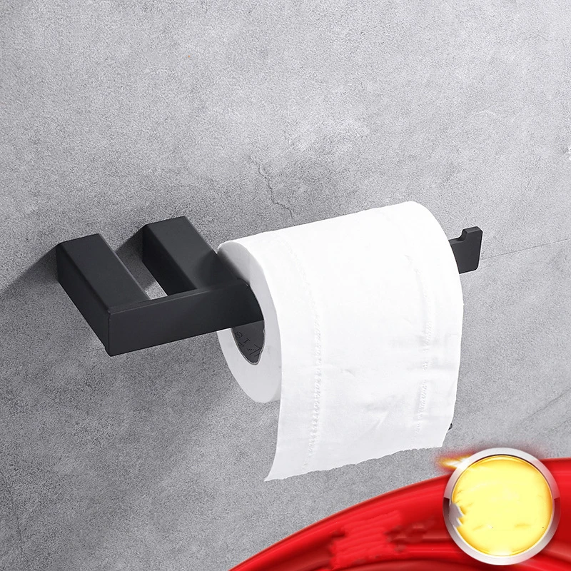 

2 Pcs Black Single Towel Ring Roll Holder 304 Stainless Steel Bathroom Hardware Accessories Bath Towel Paper Holder Wall Mounted