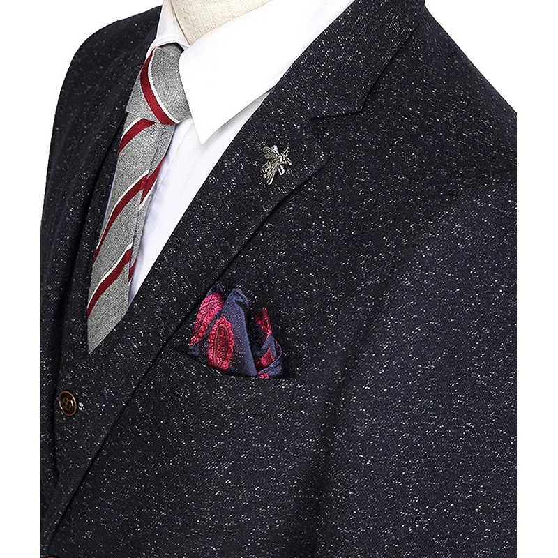 men suit warm thicken retro black  wedding groom wear fashion suit set 3 pieces blazer vest pant single breasted tuxedo slim fit