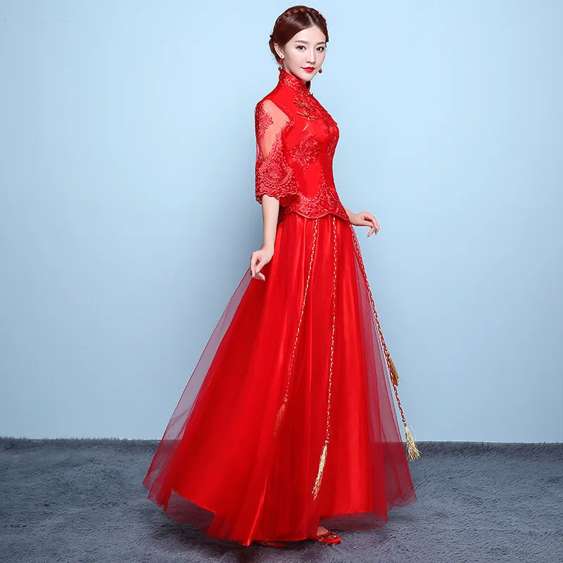 Современный китайский традиционный свадебное платье Qipao длинные размера плюс