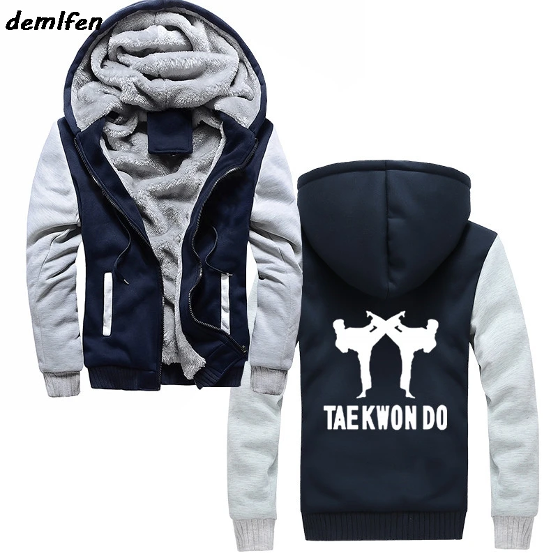 Navy Gray Новинка Тхэ квондо тхэквондо Толстовка Мужская Боевая куртка для боевых искусств повседневная мужская утепленная толстовка на молнии уличная одежда - Цвет: Navy Gray