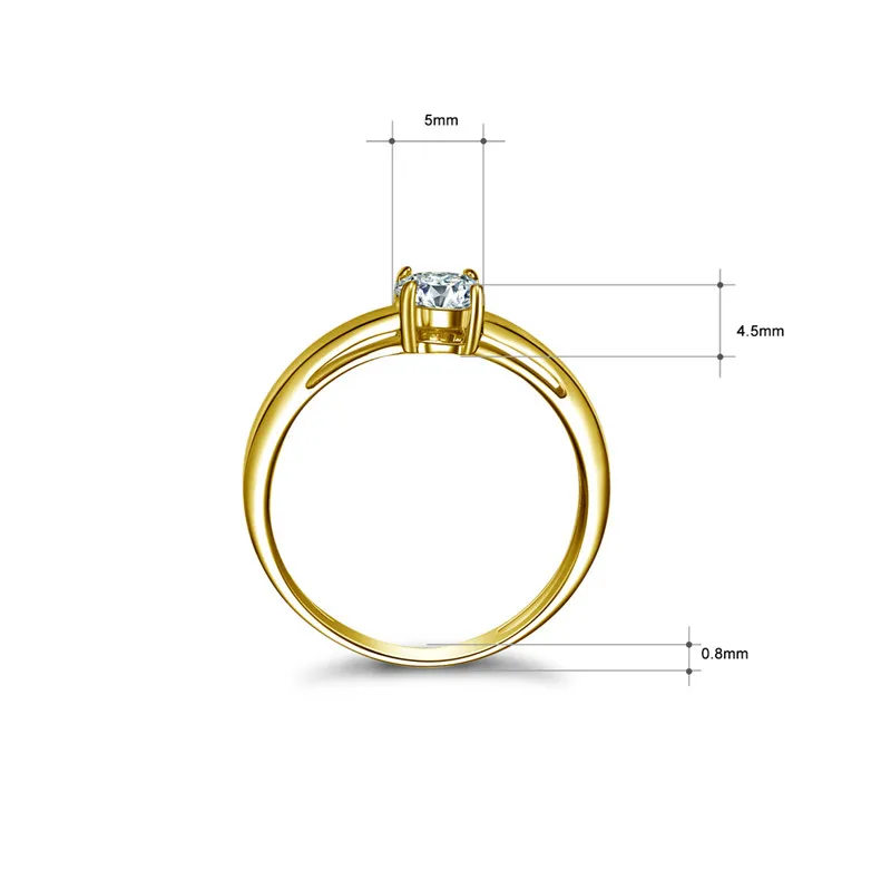 AINUOSHI, 14 к, твердое желтое золото, круглые кольца, 4 когти, 0,5 ct, SONA, имитация бриллианта, Женское Обручальное обручальное кольцо