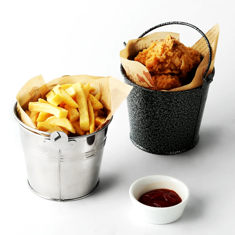 

American stainless steel mini fries bucket creative restaurant cafe snack barrel fried chicken bucket fries barrel