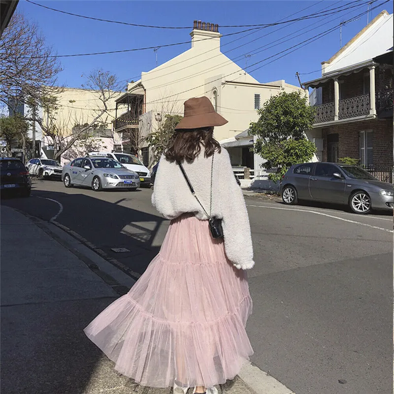 Женская многослойная фатиновая юбка для девочек Новинка однотонная кружевная