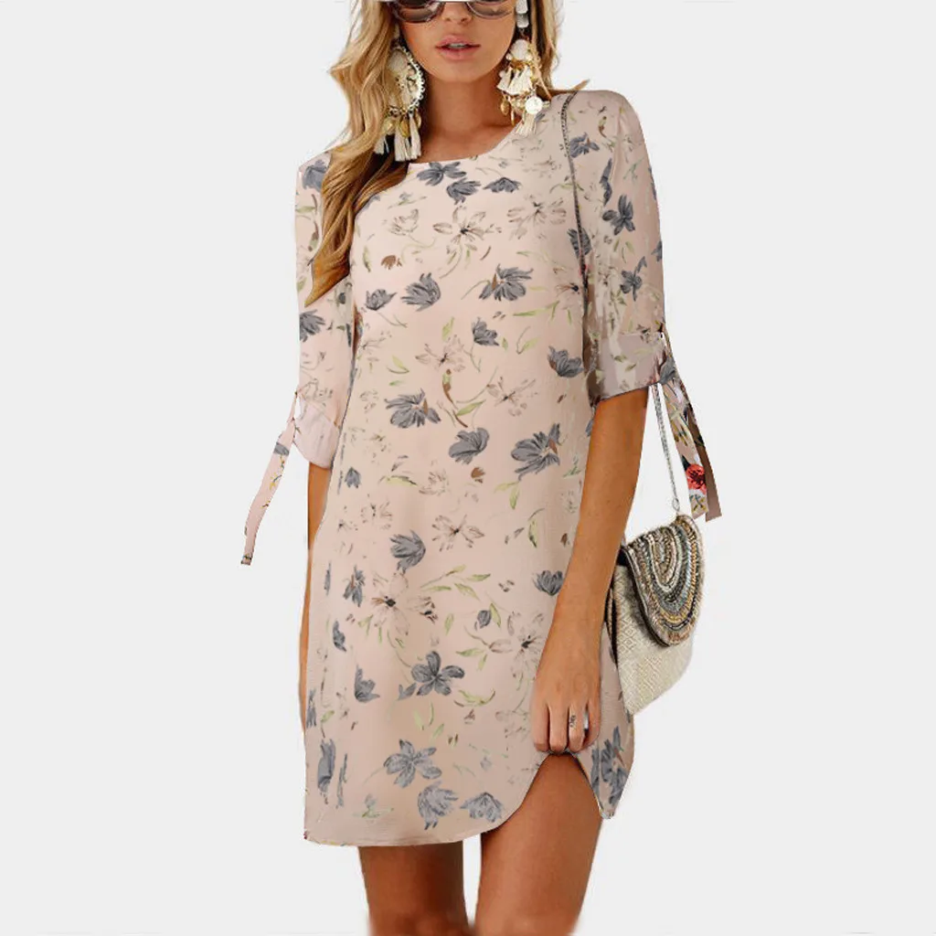 

Women Leopard Dress 2019 Summer Boho Floral Print Bowknot Sleeves Cocktail Dress Casual Female Party Dress Sundress Vestido #20