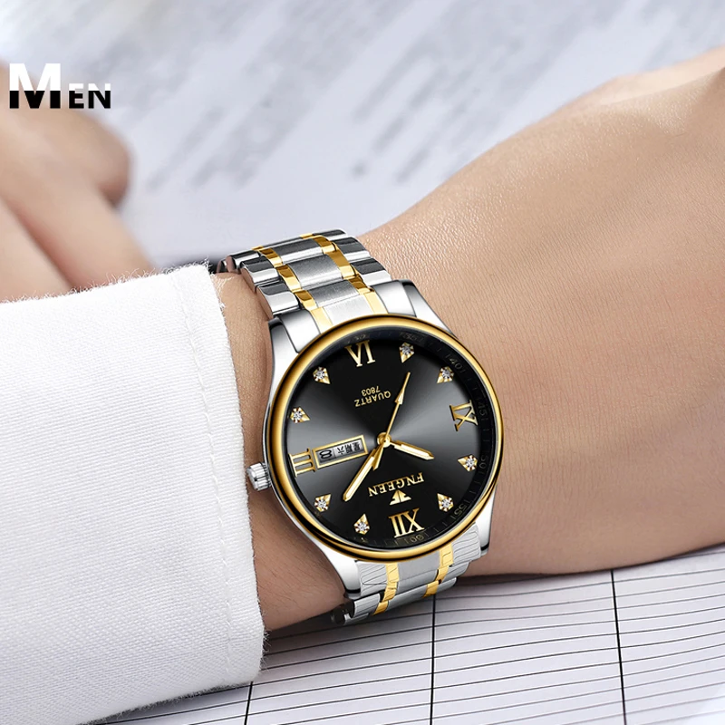 Reloj Hombre, роскошные Брендовые Часы для мужчин, нержавеющая сталь, алмаз, мужские кварцевые часы, аналоговый дисплей, дата, неделя, наручные часы