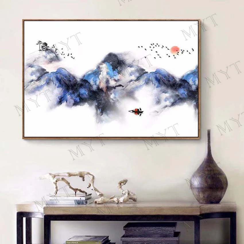 

MYT Large Hand Painted Modern Abstract China Style Oil Painting on Canvas Wall Art Pictures Pianting Home Decor No Framed