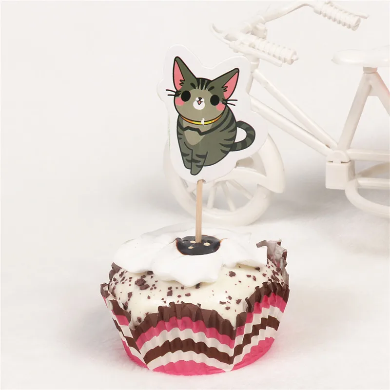 24 шт./компл. прекрасный кот украшения для капкейков мороженое торт топперы