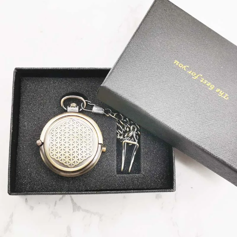 Bronze with box Уникальный Скелет старинные серебряные Механические карманные часы с цепочкой для мужчин женщин PJX053 - Цвет: Bronze with box