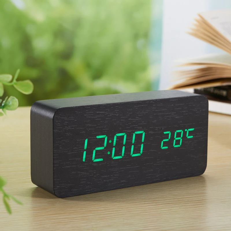 

Antique Desktop Clocks With Three Alarm Group LED Silent Clock Digital Watch Board Bedroom Wooden Bamboo Despertador Home Decor