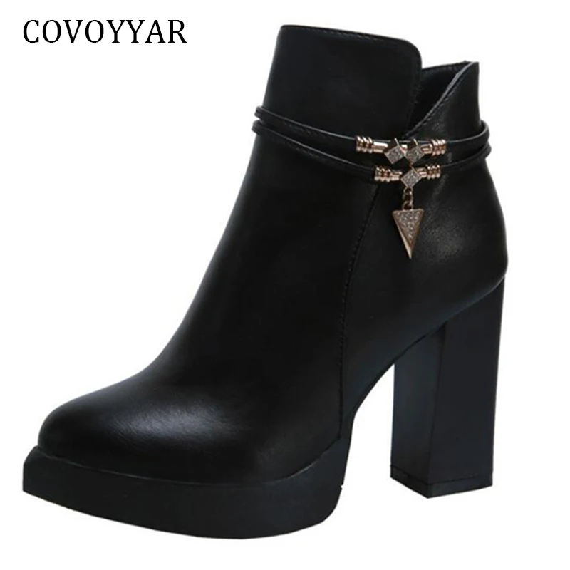 COVOYYAR 2019 Дамские сапоги на высоком толстом каблуке осень зима с металлическим