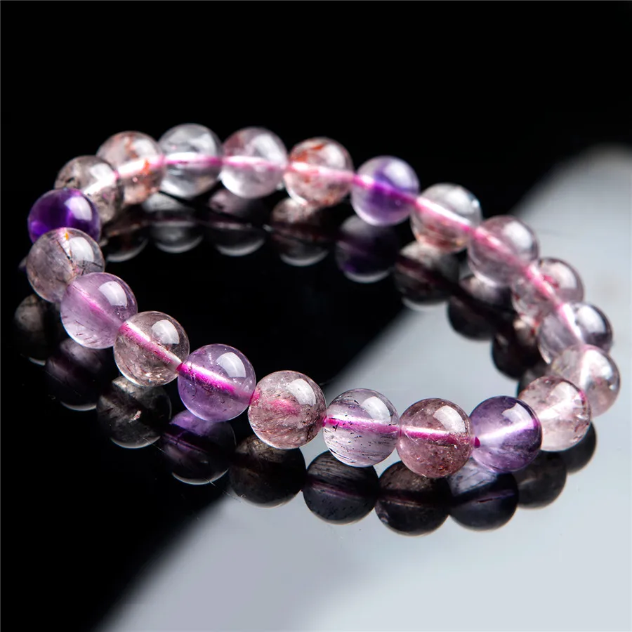 9mm Genuine Colorful Natural Super Seven Melody Stone Crystal Clear Round Bead Rutilated Quartz Bracelet | Украшения и аксессуары