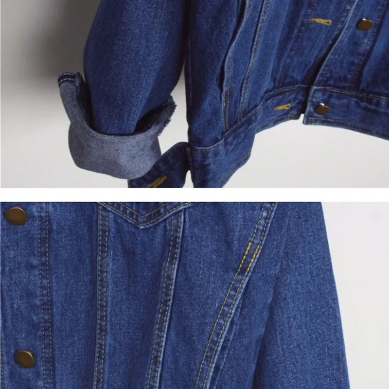 Осенние винтажные джинсы куртка для женщин в Корейском стиле Большие размеры