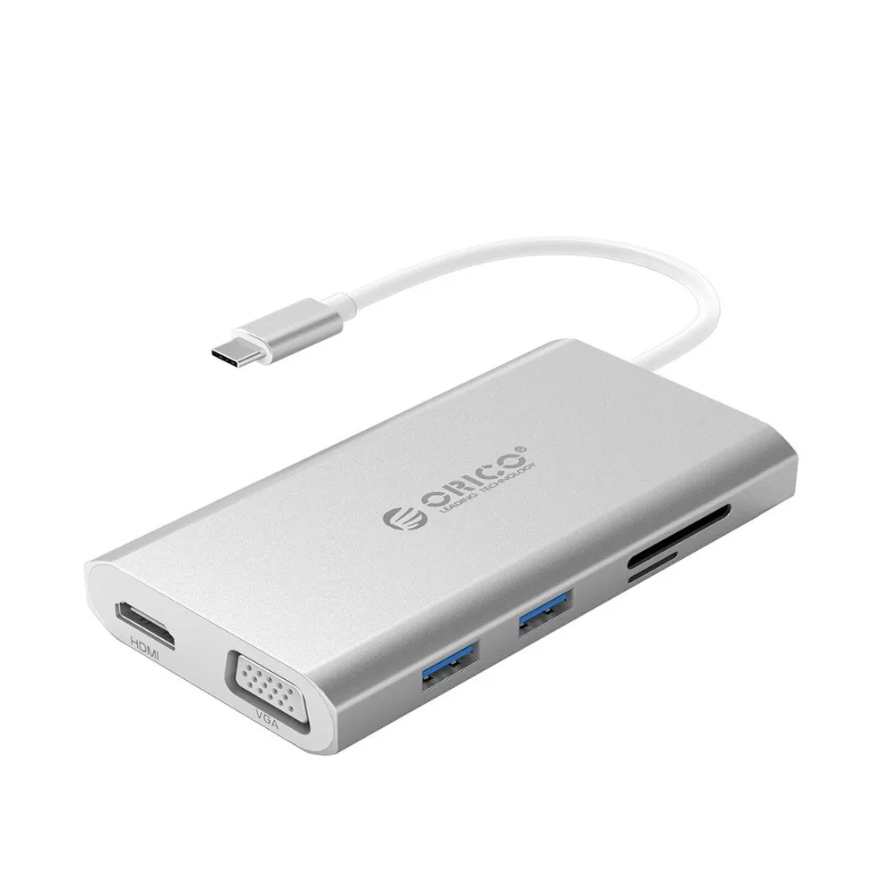Док станция ORICO 8 в 1 Type C из алюминиевого сплава с USB 3 0 HDMI совместимым VGA портом PD