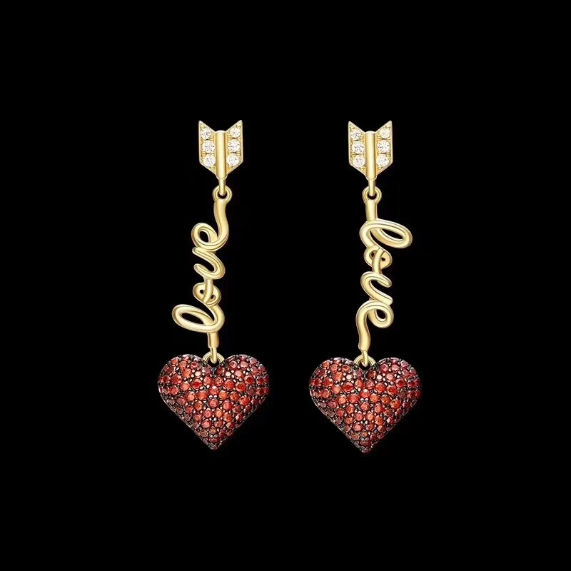 XF модные псевдо золото красный циркон любовь стрелка длинные женские серьги