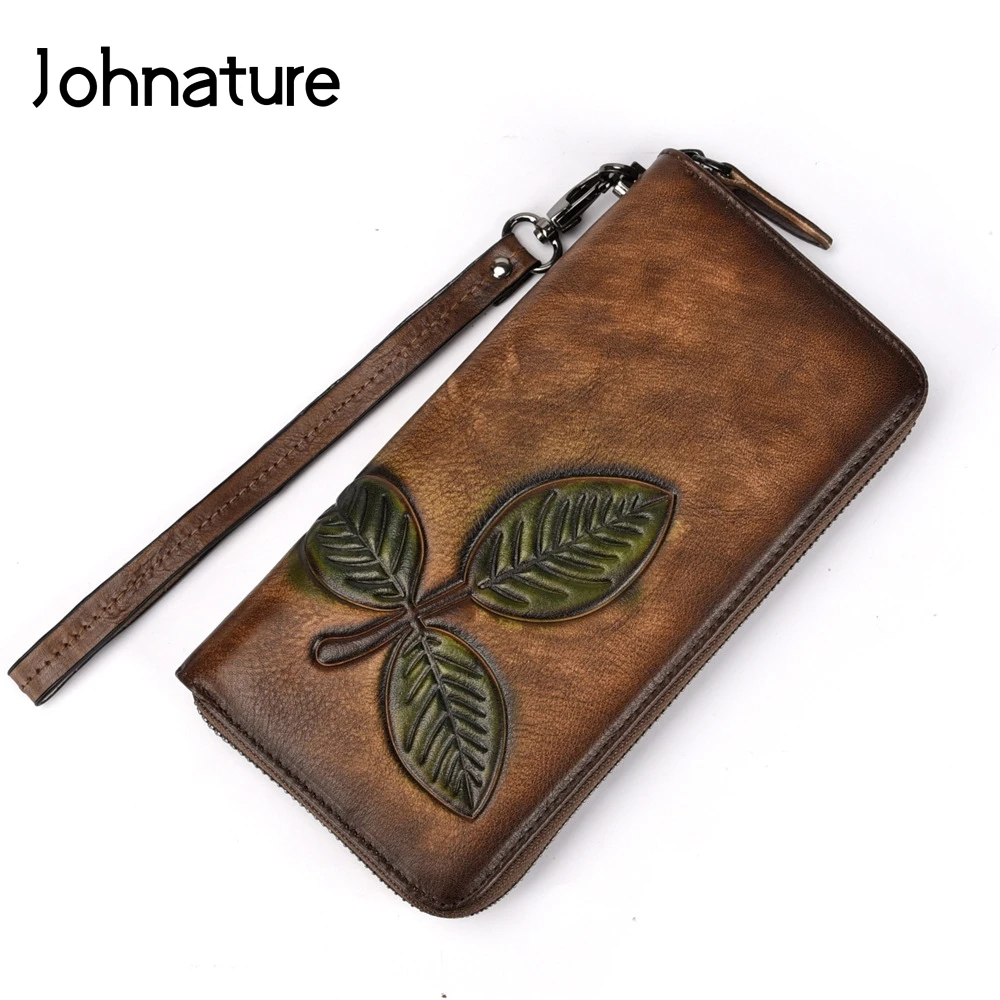 Женский винтажный бумажник из воловьей кожи Johnature Длинные кошельки с держателем