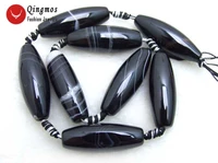 qingmos 1042mm olivary shape black striped natural agates loose beads jewelry making diy necklace bracelet strand 15 los668