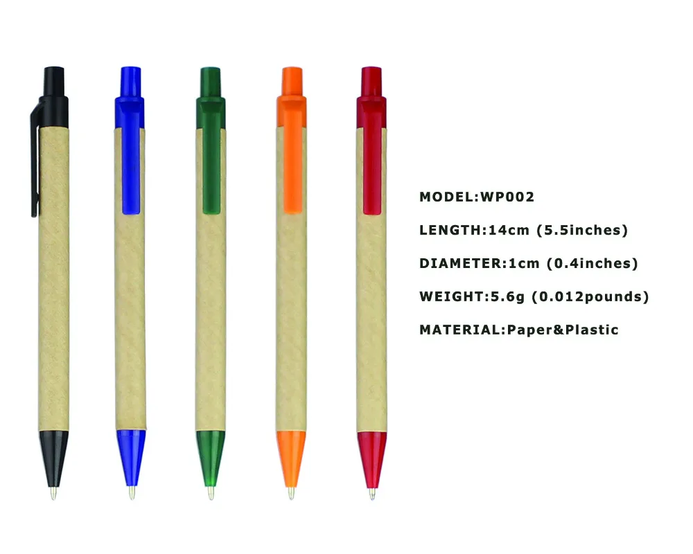 Cena Wiele 1000 Sztuk Ekologiczny Papier Długopis, Plastikowy Klips, Czarny Atrament Długopis Zielony Koncepcja Przyjazny Dla środowiska, Dostosowane Promocja Prezent