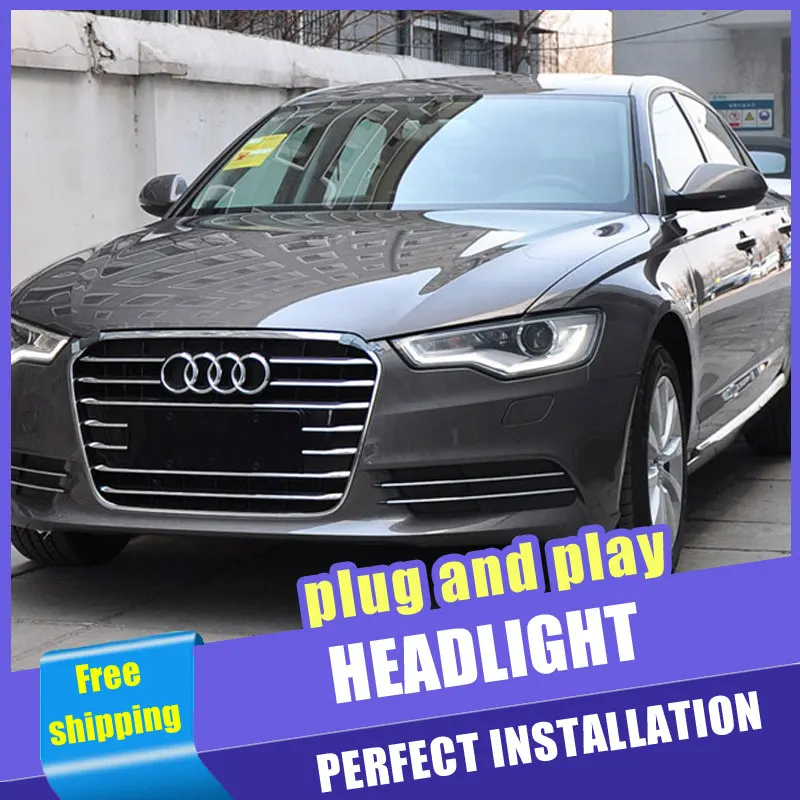 

2PCS Car Style LED headlights for Audi A6L 12-16 for A6L head lamp LED DRL Lens Double Beam H7 HID Xenon bi xenon lens