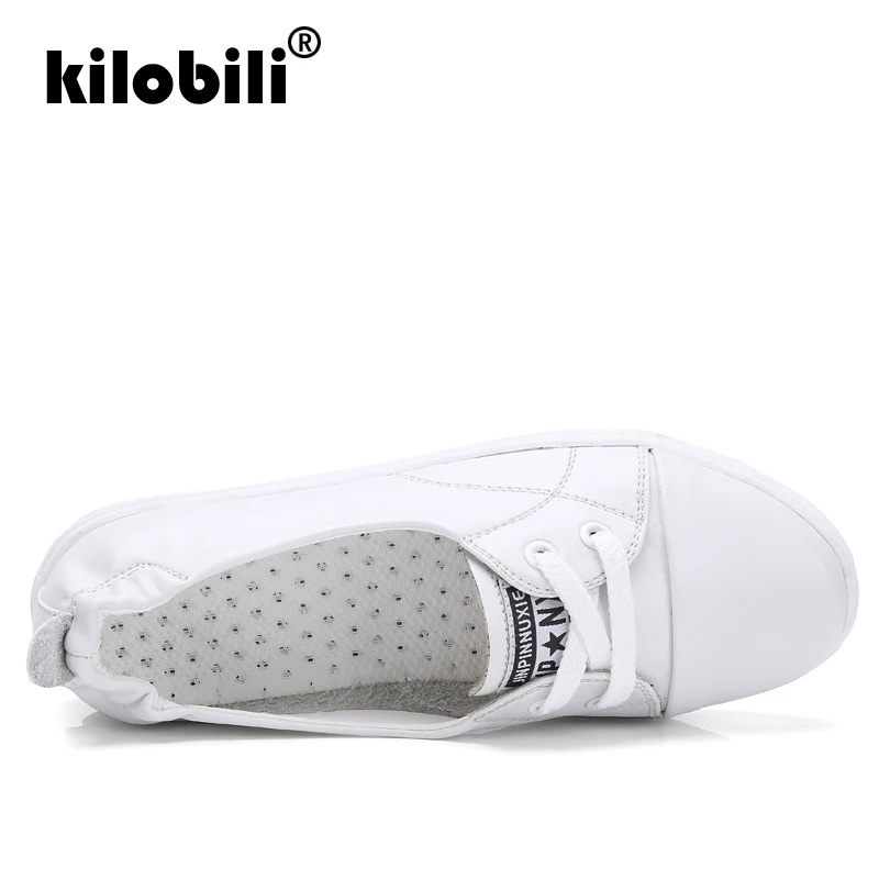 Kilobili/2019 весенние женские туфли на плоской подошве белые лоферы со шнуровкой