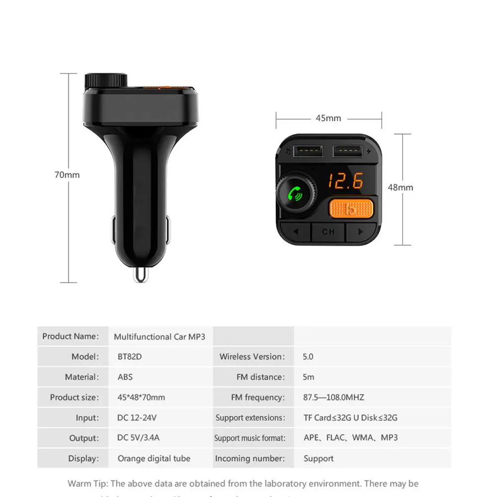 BT82D Bluetooth 5 0 автомобильный fm передатчик модулятор Бас mp3 плеер радио адаптер