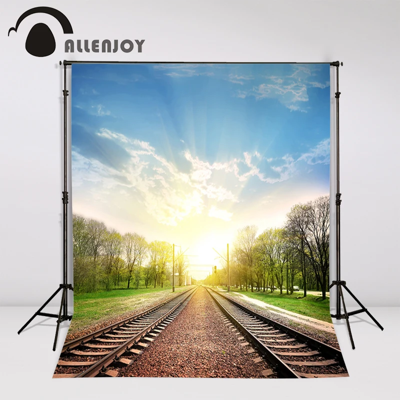 Allenjoy фоны фильм железная дорога раннее утро деревья Страна Чудес солнце элегантный спокойный фон фотостудия фотосессия