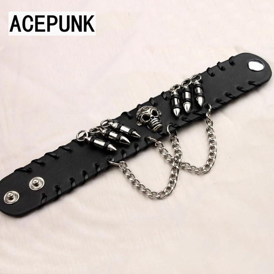 Кожаный браслет для мужчин и женщин украшение в стиле панк цилиндрическая цепь