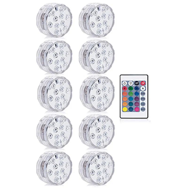 10 Led пульт дистанционного управления RGB погружной светильник на батарейках подводный ночник наружная ваза чаша садовые вечерние украшения - Испускаемый цвет: 10 lamp 1 remote