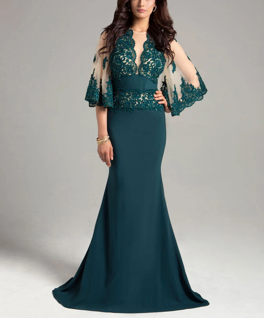 Бирюзовый Вечерние Платья Русалка Кружева Блестками Вечер Плюс Размер