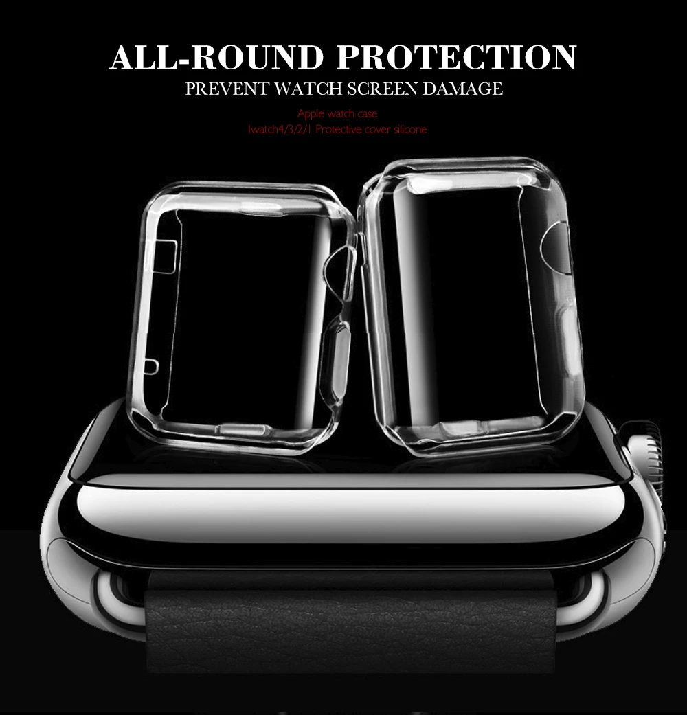 Защитный чехол для Apple Watch, версии 5 4 3 2 1 40 мм 44 мм 360 прозрачный чехол из ТПУ с полной чехол для наручных часов Iwatch, 5 4 3 2 1 38 мм 42 мм