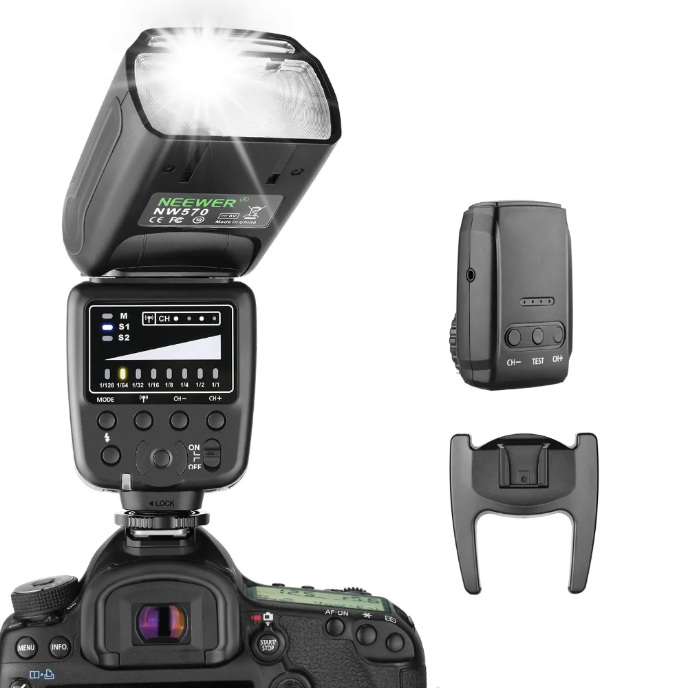 Neewer Вспышка Speedlite с 2,4G беспроводной системой и 15 канальный передатчик для DSLR камер со стандартным горячим башмаком(NW570