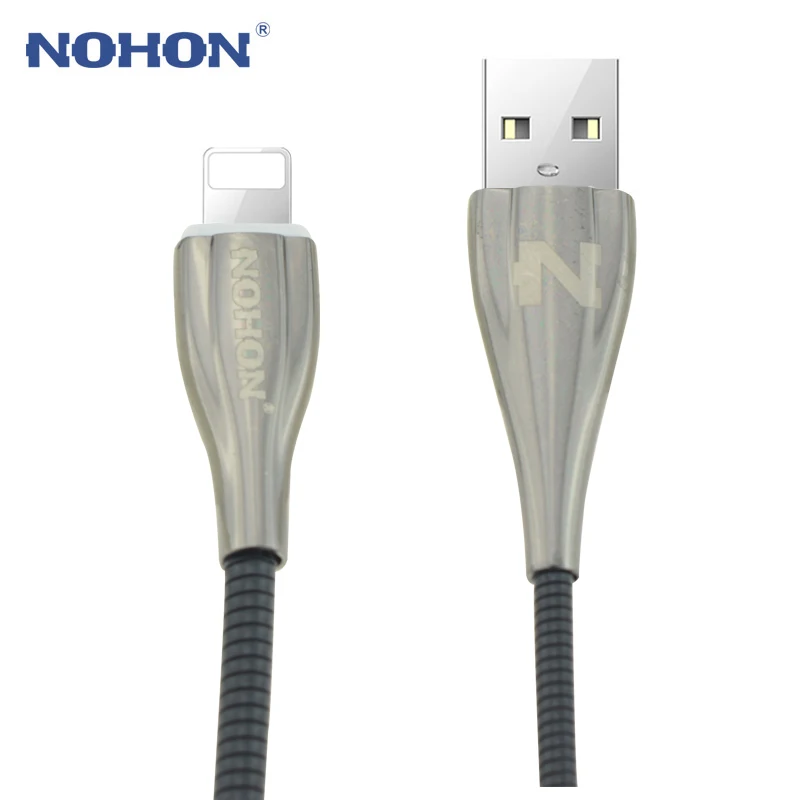 NOHON для iPhone 8 7 6 6S Plus 5 5S USB кабель металлический 8-контактный кабель для зарядного устройства для iPad Mini Быстрая зарядка данных синхронизировать мобильный телефон кабели - Цвет: Black