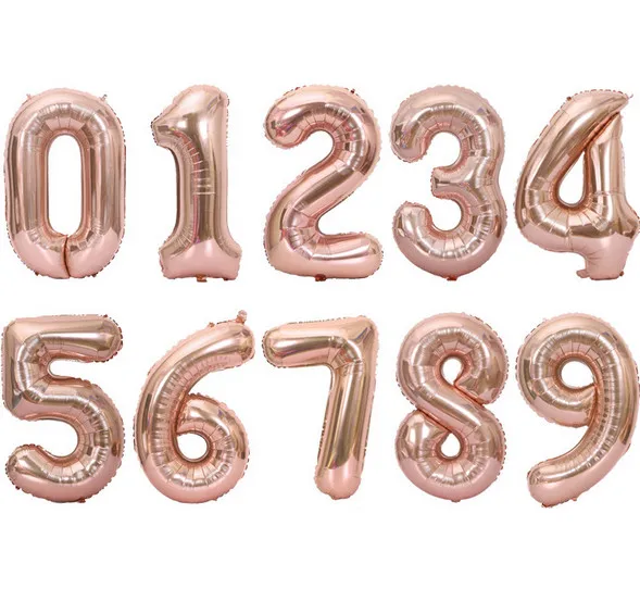 rose gold 32/40 дюймов количество Алюминий Фольга шарики розового цвета: золотистый, серебристый цифры рисунок воздушный шар для детей и взрослых, украшения для свадьбы и дня рождения вечерние поставки - Color: rose gold