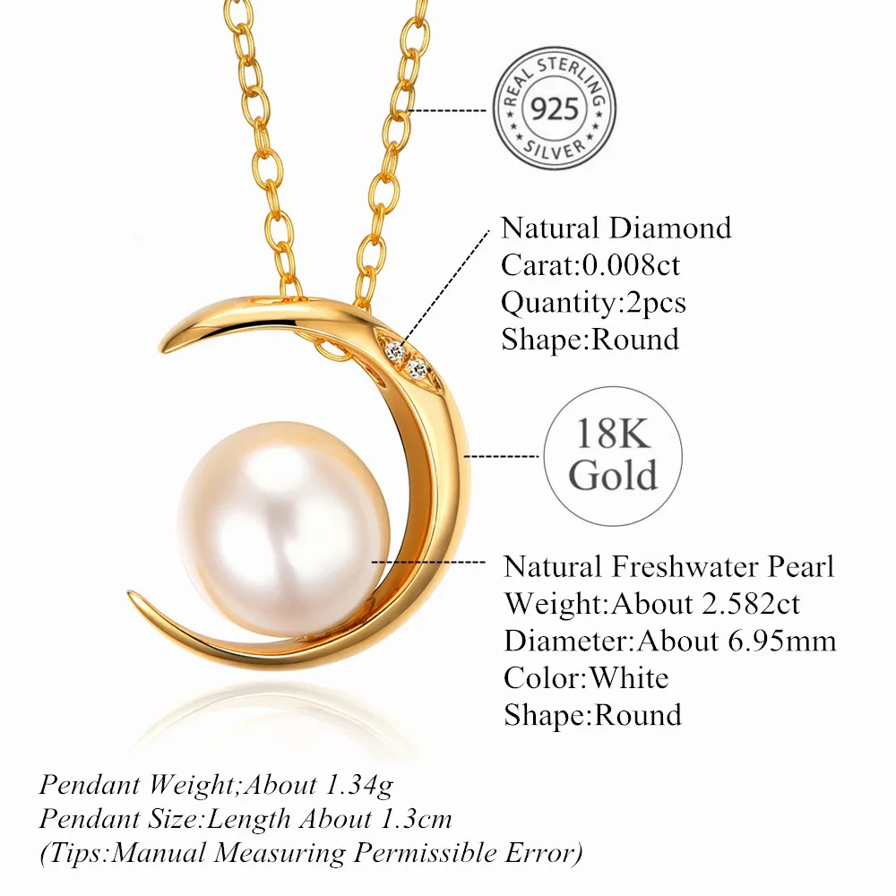 L & zuan 18K Золотая подвеска в форме Луны 0.001CT алмазная из натурального пресноводного
