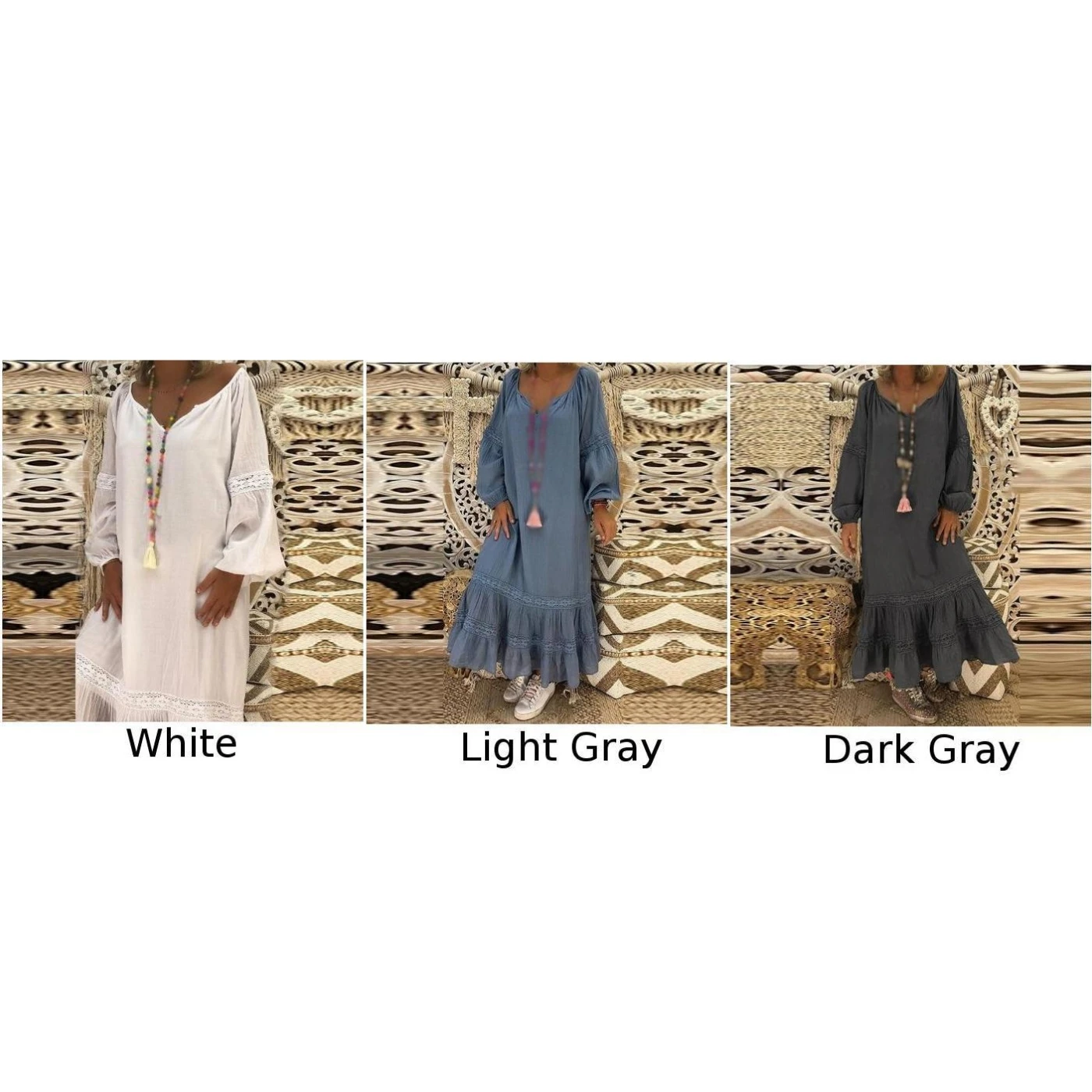 Летнее длинное женское повседневное свободное платье с круглым вырезом и