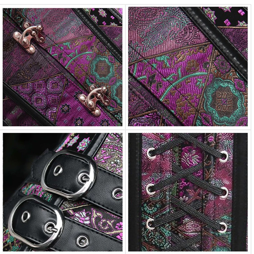 Корсет в стиле стимпанк большие размеры винтажный корсет из парчи стальной с