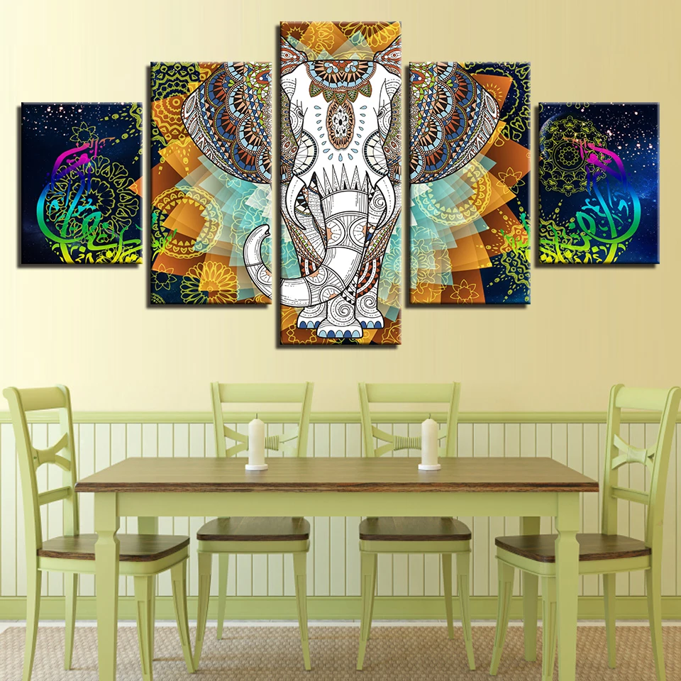 5 шт., настенные картины с изображением слона и абстрактных цветов