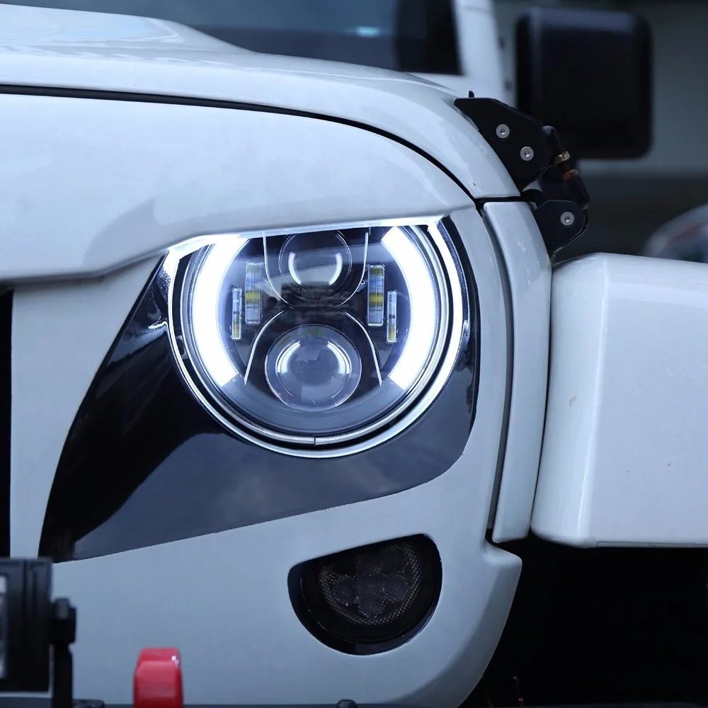 7 &quotкруглый 60 Вт CREES светодиодный фонарь H4 Hi / Lo луч для Jeep Wrangler JK налобный с Halo Angel