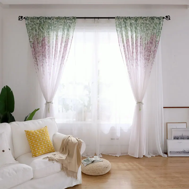 Тюль Шторы печатных современные цветы глицинии разделены гостиная спальня кухня