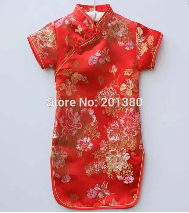 Черное платье Ципао с цветочным рисунком для маленьких девочек цельнокроеные