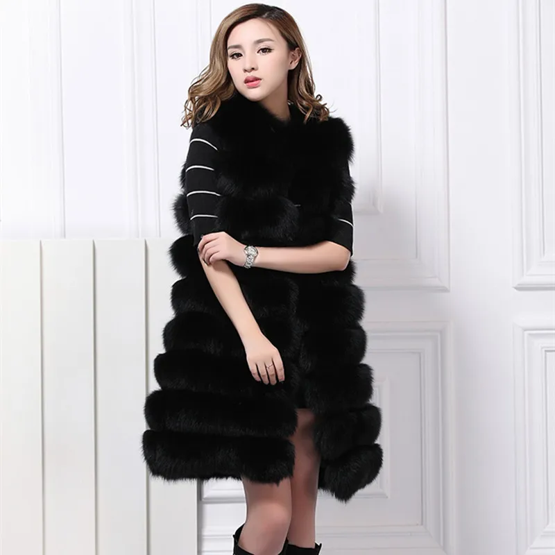 Роскошный жилет из натурального меха лисы осенне зимний женский с мехом длинная