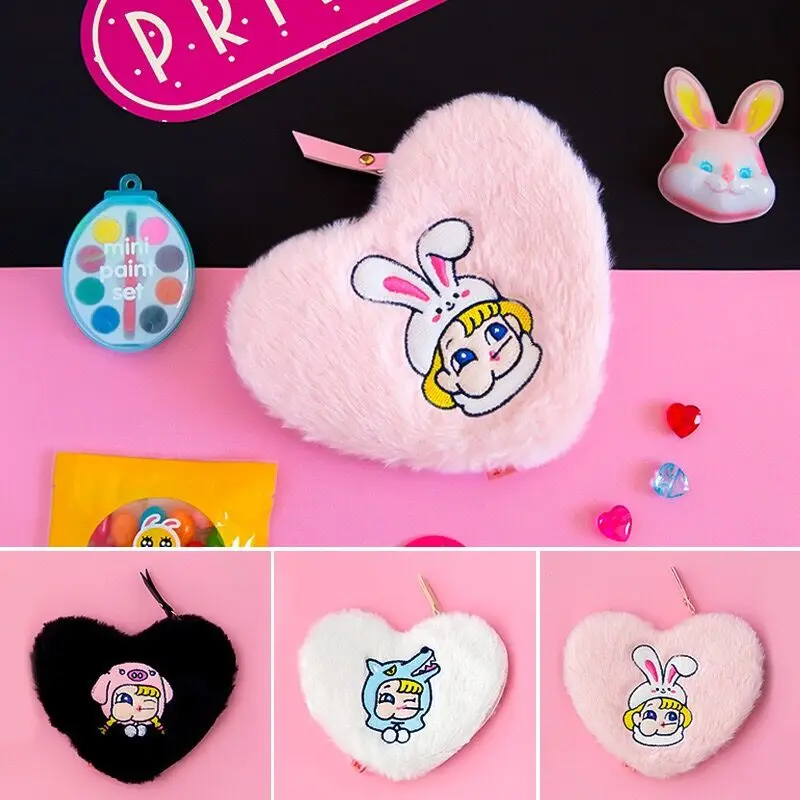 Свинья Rabbit Волчья вышивка сердце мягкая фланелевая монета кошелек автобус банк