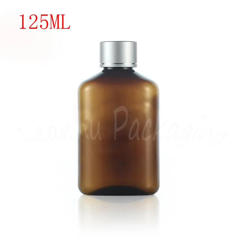 125ML Brown Plastic Bottle With Silver Anodized Aluminum Cover , 125CC  Lotion / Shampoo Sub-bottling , Empty Cosmetic Container