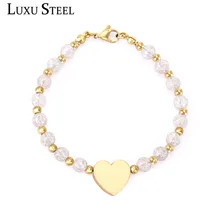 LUXUSTEEL White Heart Crystal Bracelets For Women Stainless Steel Bracelets Bangles Women Girls Jewelry